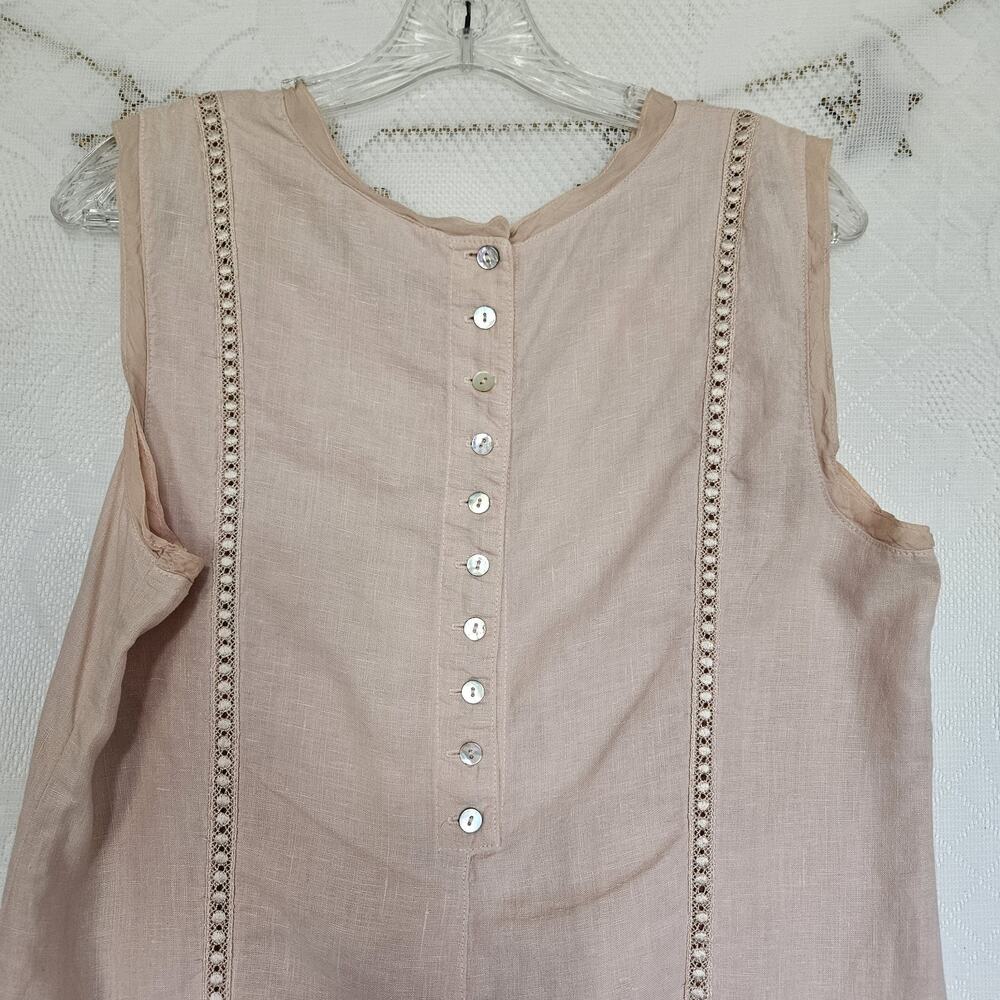 Johnny Was Collection 100% Linen Mini Shift Dress Soft Pink Lace Crochet Y2K 90s - Picture 6 of 12